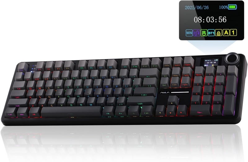 EPOMAKER X Aula F108 PRO Wireless Gaming Keyboard with Screen, 8000mAh Battery, 104 Hot-Swappable and Programmable Keys and Knob, RGB Backlight, for Mac/PC/Android (Black Gradient) - Image 1